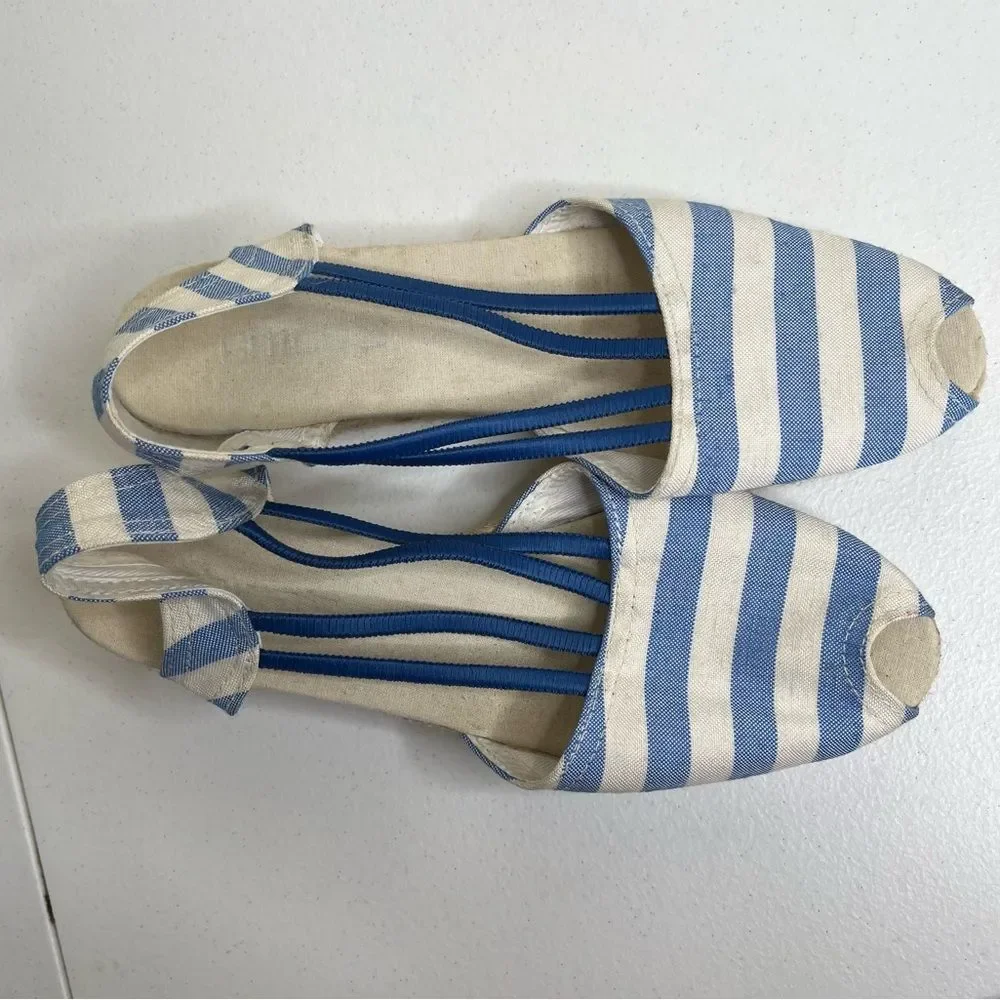 Chicos Jessa Blue White Striped Espadrille Wedge Open Toe Sandal Women Size 11